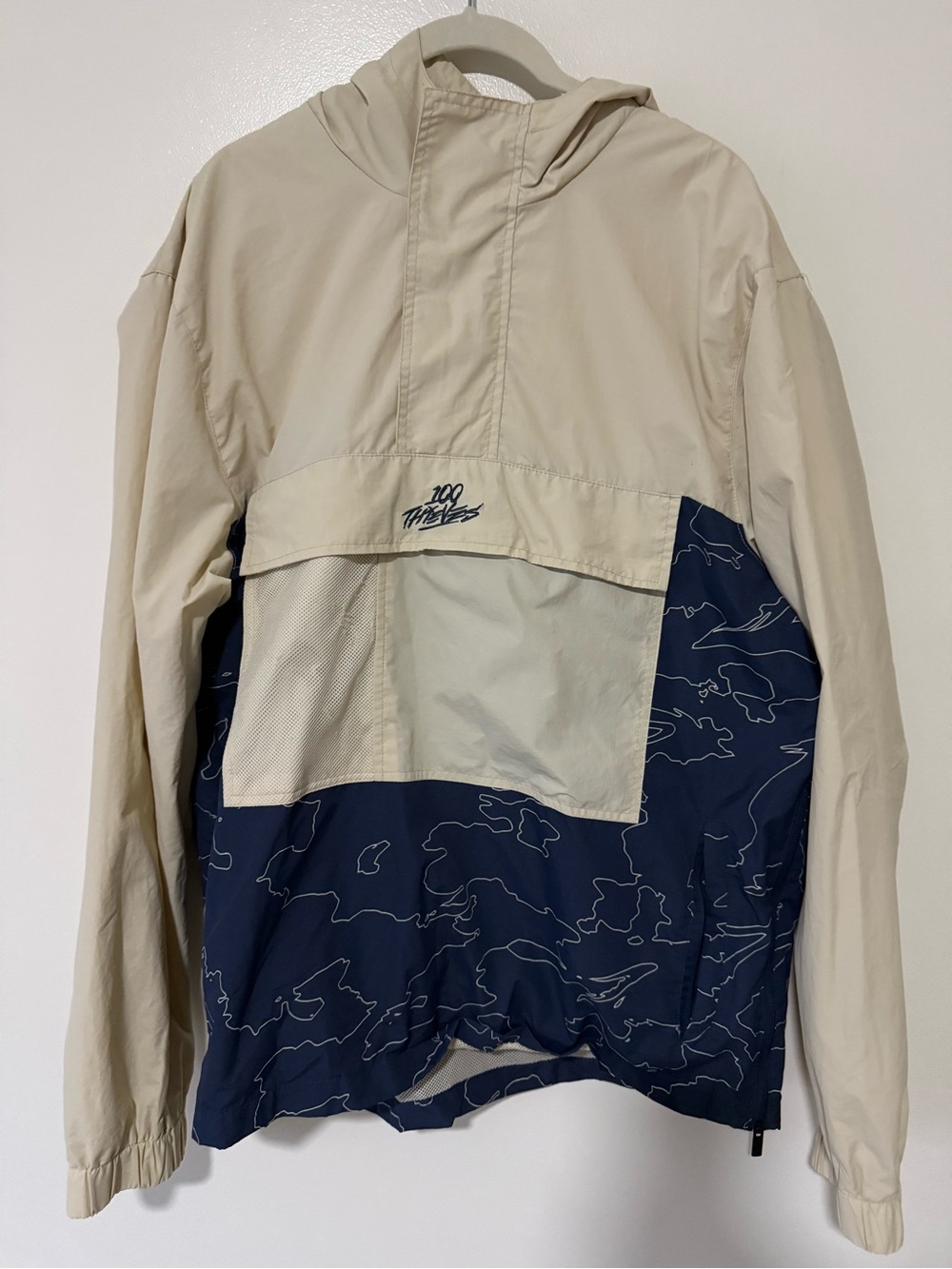 100 Thieves Geoprint Anorak Windbreaker in Bone and Blue